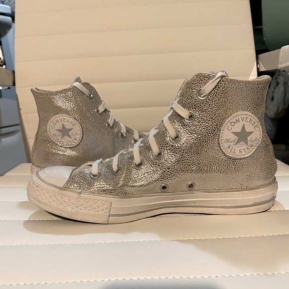 Converse Shoes Silver Sparkly High Top Converse Poshmark